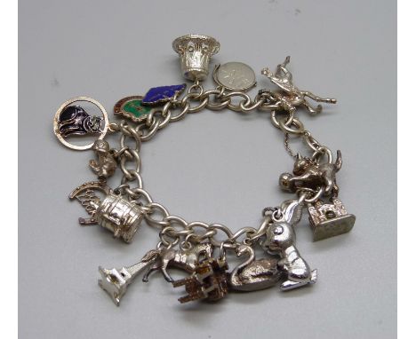 A silver charm bracelet, 60g 