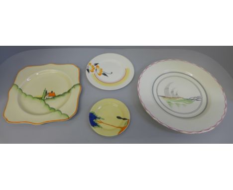 Four Art Deco hand painted plates including Myott and Minton 