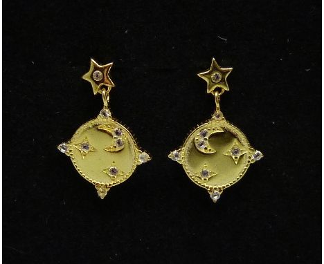 A pair of silver gilt and white topaz earrings 