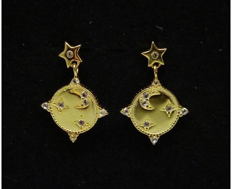 A pair of silver gilt and white topaz earrings 