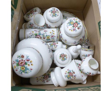 A collection of Coalport Mint Rose china; cake plate, dinner plate, four ginger jars, three trinket boxes, five vases, etc.  