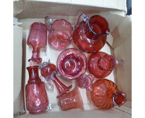 Ten items of cranberry glass and a ruby glass ashtray  **PLEASE NOTE THIS LOT IS NOT ELIGIBLE FOR POSTING AND PACKING** 