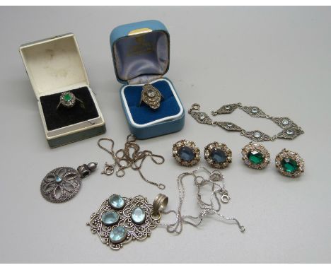 A collection of silver and stone set jewellery 