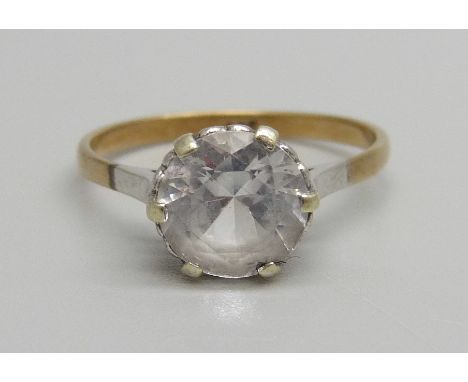 A 9ct gold solitaire ring, , 2.6g, R, (8 to 9mm stone) 