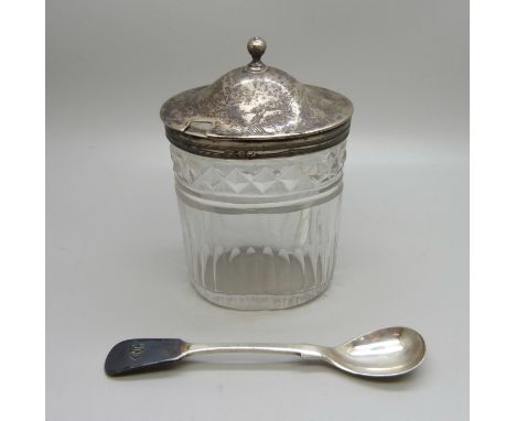 A George III silver topped glass preserve jar 