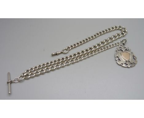 A silver graduated link Albert chain with silver fob, 115g 