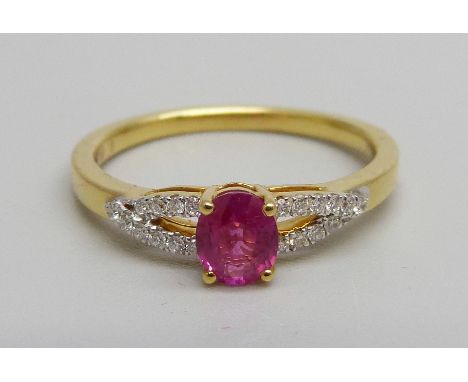 An 18ct gold, ruby and diamond ring, 2.8g, N 