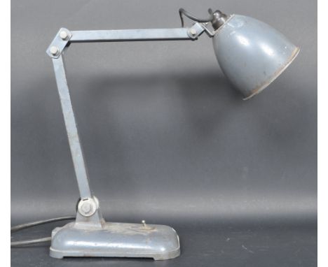 Memlite - An original 1950's retro vintage industrial factory work desk lamp having a shaped wide conical shade with circular