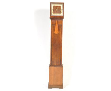 An Art Deco early 20th century circa 1920s walnut &amp; mahogany inlaid cased grand daughter clock by Planet clock having inl