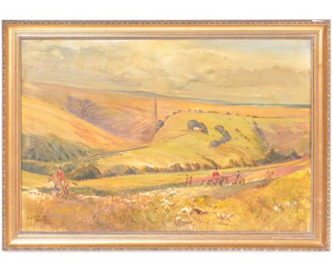 &nbsp;Bryan L Day - A vintage late 20th century oil on canvas painting of a hunt / hunting scene.&nbsp; Framed. Artists signa