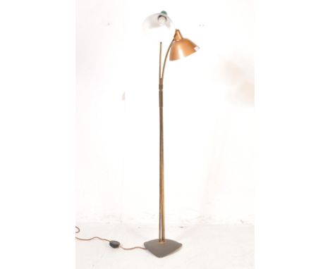 A vintage retro mid century circa 1960’s floor standing lamp. The lamp having two conical metal shades finished in blue and b