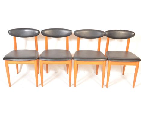 Schreiber - British Modern Design - A set of four retro vintage mid 20th century circa 1960s dining chairs having black vinyl