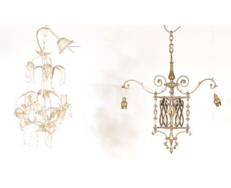 A collection of vintage 20th 20th century chandelier / electrolier / lighting comprising of a metal electrolier having a meta