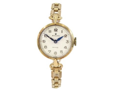 Rolex Precision ladies 9ct gold manual wind wristwatch, London 1957, on 9ct gold bracelet, hallmarked, in Rolex boxCondition 