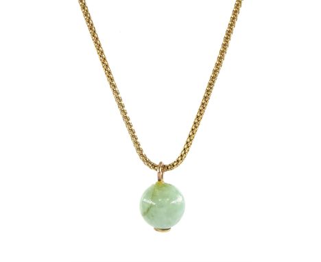 Gold jade pendant, on gold chain link necklace, both 9ctCondition Report:Chain approx 4.25gm, length = 52cm, crack to stone, 