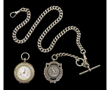 Victorian silver Albert watch chain by Henry Allday & Son, Birmingham 1899, with silver football fob medallion and a silver l