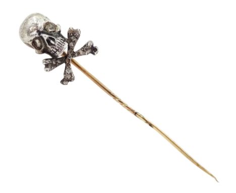 19th/early 20th century silver rose cut diamond set skull stick pinCondition Report:Approx 11.7gm, tested silver, pin tested 