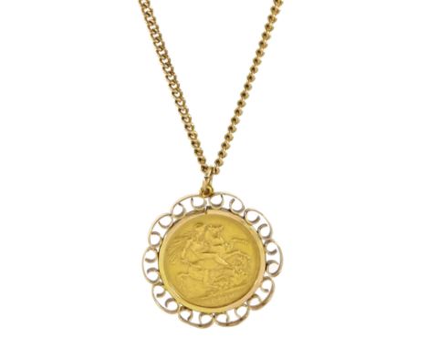 Queen Victoria 1900 gold full sovereign coin, Sydney mint, loose mounted in gold pendant, on gold chain, both 9ctCondition Re