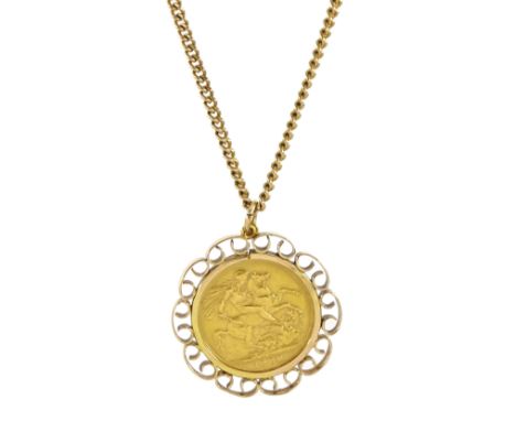 Queen Victoria 1900 gold full sovereign coin, Sydney mint, loose mounted in gold pendant, on gold chain, both 9ctCondition Re