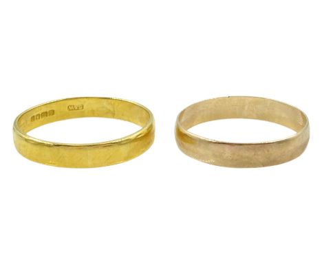 22ct gold wedding band and a 9ct gold band, both hallmarkedCondition Report:22ct approx 3.2gm, size approx R (shank bent), 9c