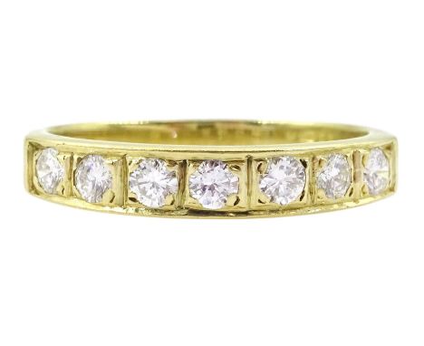18ct gold channel set seven stone round brilliant cut half eternity ring, London 1988, total diamond weight approx 0.40 carat