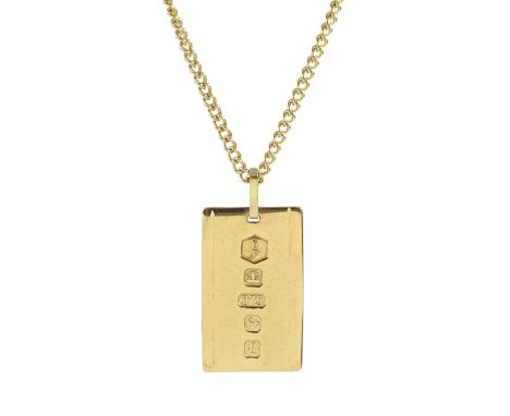 9ct gold ingot pendant necklace, hallmarkedCondition Report:Approx 5.25gm, chain length = 51.5cm, good condition