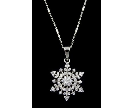 Silver cubic zirconia snowflake pendant necklace, stamped 925Condition Report:Pendant length = 2.7cm, chain length = 45.5cm, 