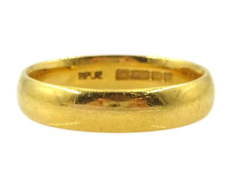 22ct gold wedding band, Birmingham 1958Condition Report:Approx 5.5gm, size Q-R, depth = 4.35mm