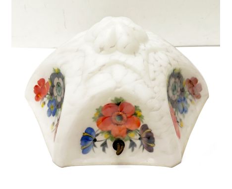 An original Art Deco hexagonal glass ceiling light shade, Dia. 37cm (no chains).