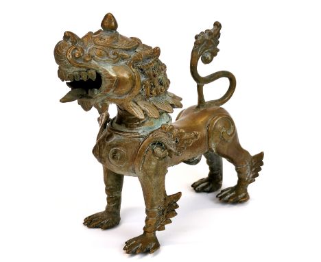 A 19th century Oriental bronze / brass liondog censer, L. 10cm, H. 13.5cm