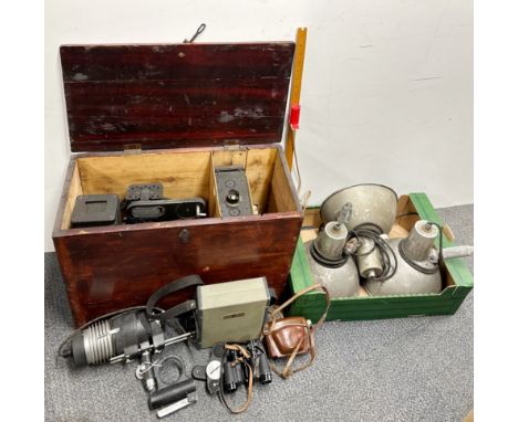 An early Kodascope movie projector, together with Pantelle photographic lights etc.