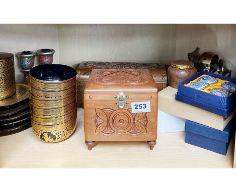 A group of mixed Eastern ceramic, wood and giftware items.