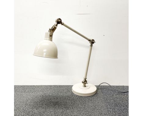 A contemporary adjustable desk lamp.