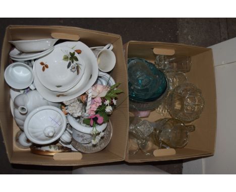 TWO BOXES MIXED MODERN DINNER WARES TO INCLUDE MIDWINTER, GLASS WARES ETC
