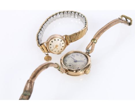 9k gold cased ladies Rotary wristwatch on expanding strap, and another 9k gold cased watch.&nbsp; 