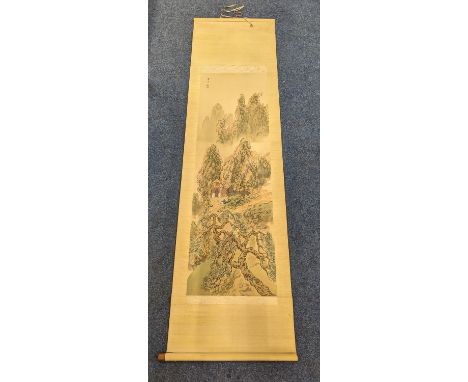 Kanzan  Taizan Haku-Undo  Chinese scroll watercolour, 137cm x 40cm. 