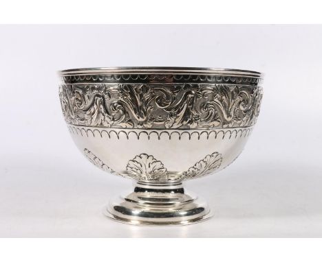 Victorian silver punch bowl with embossed decoration by Hunt &amp; Roskell Ltd, London, 1900, the base stamped 'Hunt &amp; Ro