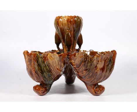 Scottish Pottery, a Dunmore pottery centrepiece epergne, stamped Dunmore to the underside, 25cm tall. 