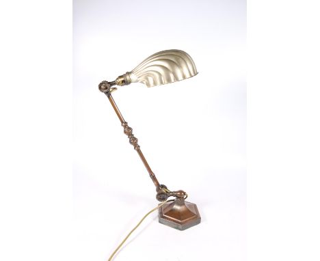 John Dugdill & Co Art Deco industrial engineer's adjustable table lamp with scallop shell shade.  Condition pretty good, shad