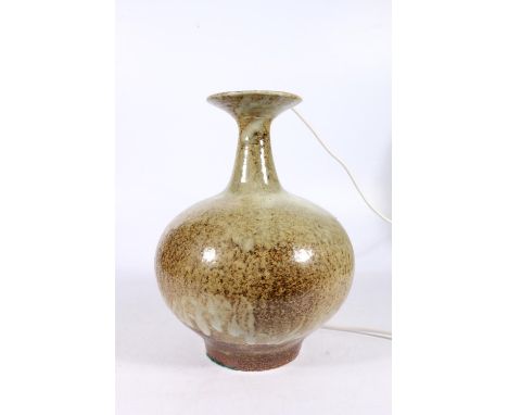 Waistel Cooper (1921-2003), a studio pottery baluster lamp with drip glaze, signature to the underside, vase height 28cm tall