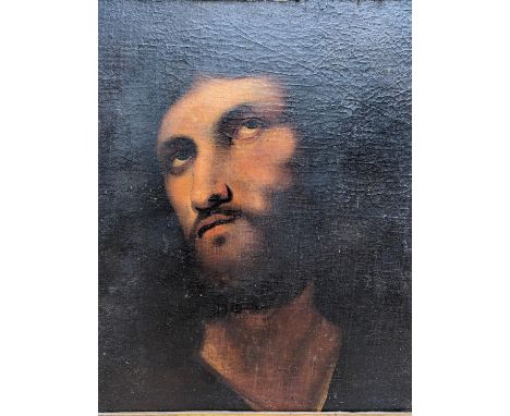 EUROPEAN SCHOOL&nbsp; Bust length 'old master' type portrait of Jesus Christ&nbsp; Oil on canvas, unsigned, 36cm x 29cm, gilt