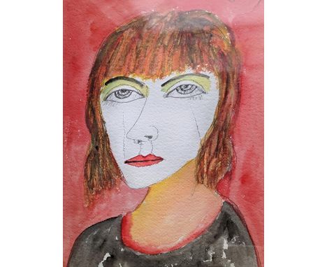 Manner of JOHN BELLANY&nbsp;CBE RA HRSA LLD (1942-2013) *ARR* Bust length portrait of a female Watercolour, signed upper righ