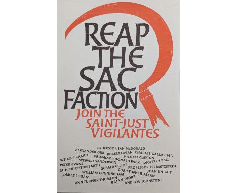 IAN HAMILTON FINLAY (Scottish 1925-2006) *ARR* Reap The Sac Faction Join The Saint-Just Vigilantes (1985) Lithograph, sheet s