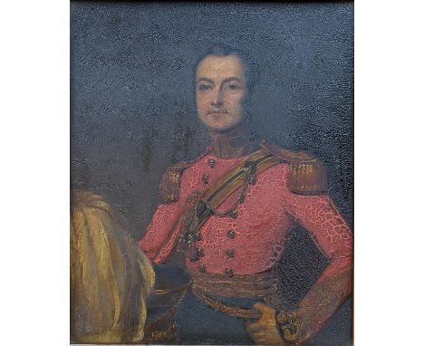 19TH CENTURY SCHOOL&nbsp; Portrait of a military officer in red tunic with naval epaulettes&nbsp; Oil?, unsigned, 34cm x 28cm