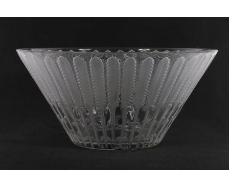 Lalique of France, a frosted glass feather pattern bowl, signed to the base, 26cm diameter. 