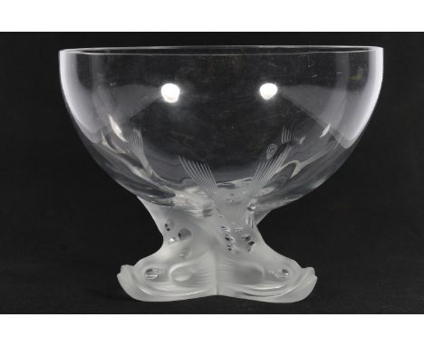 Lalique of France, a clear and frosted glass 'Igor' caviar bowl, raised on dolphin supports, inscribed 'Lalique R France' to 