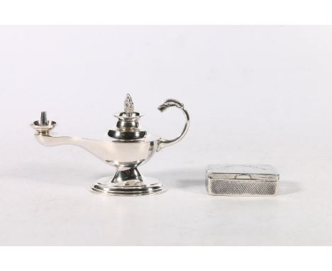 Elizabeth II silver table lighter in the form of an Aladdin's lamp by Adie Brothers Ltd, Birmingham, 1956, 12cm long, 98g gro