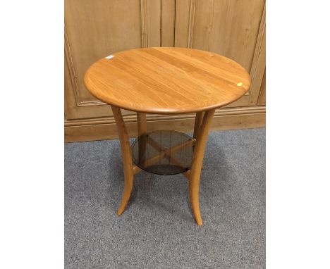 Ercol  circular occasional table 1062 DMW22113 with glazed lower shelf D60cm H63cm 