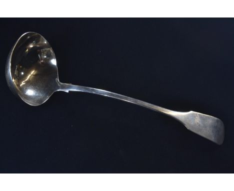 Large early Victorian silver fiddle pattern ladle, John Langdon of Plymouth, Exeter 1838, length 33.5cm, 248 grams 