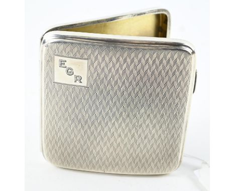 Silver engine-turned cigarette case,&nbsp;JL, Birmingham 1924, initialled 'EGR', 8 x 8cm, gross weight 118 grams